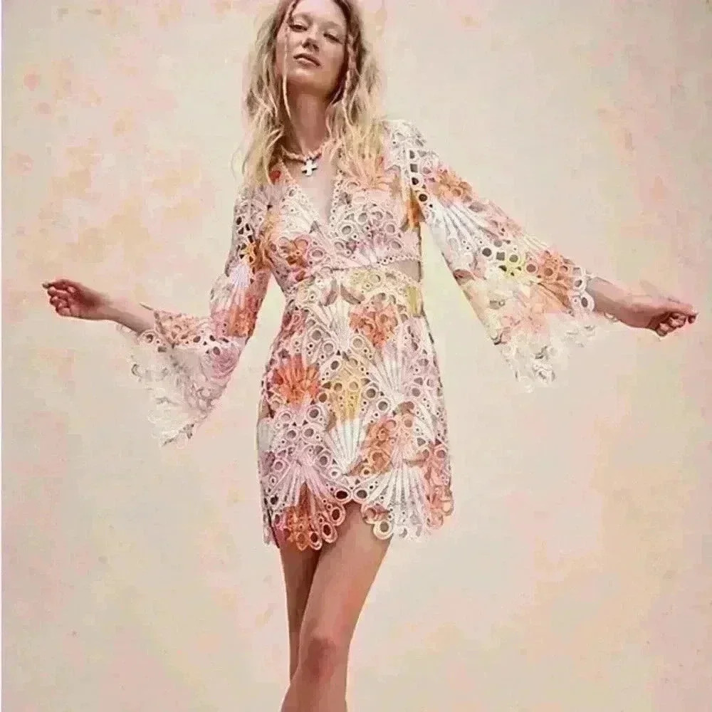 Elliatt Multicolor Lace Long Sleeve Dress